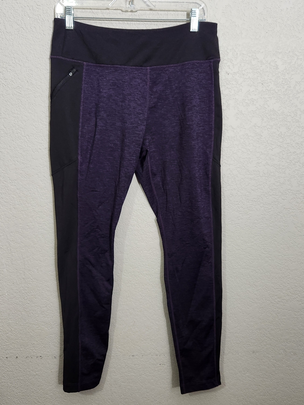 Athletic Works Leggings Purple Black Side Pocket Large 12-14